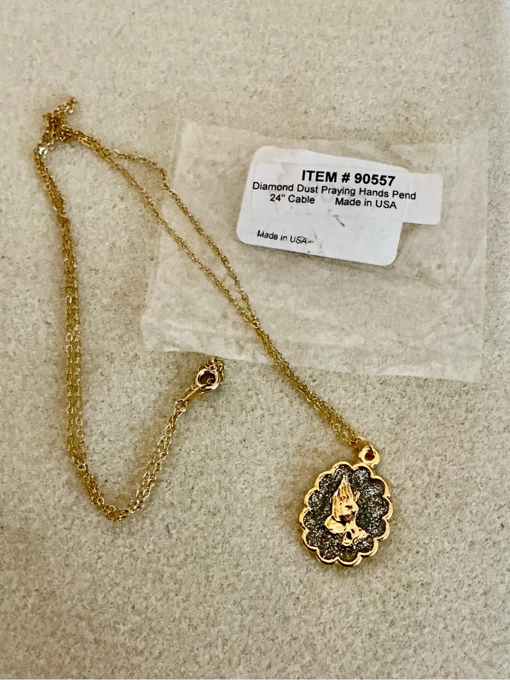 Gold-Tone Praying Hands Pendant Necklace, 26”